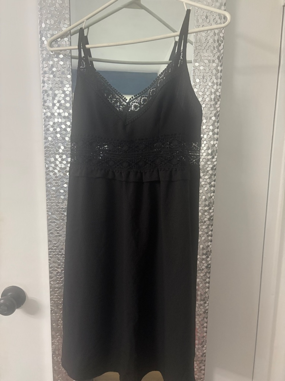 Black Lace-Trim V-Neck Women's summer Dress Small
